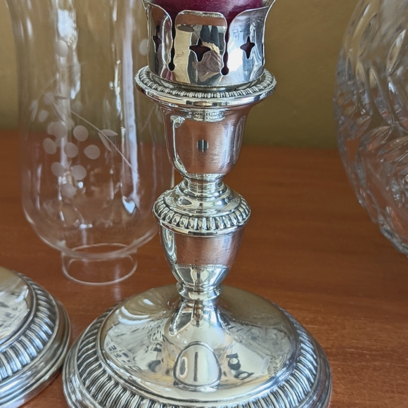 Pair of Birks Sterling Silver Candle Holders with Hurricane Shades - Picture 7 of 12